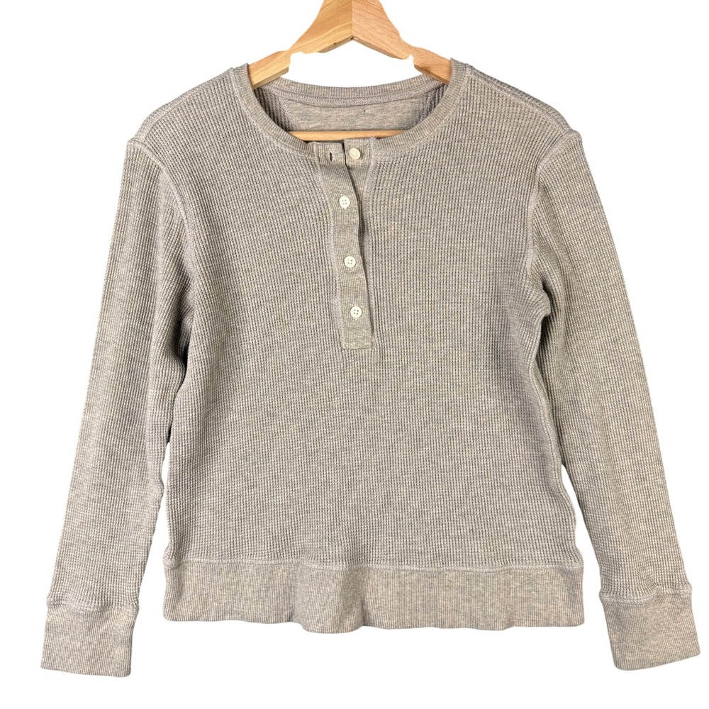 Everlane The Organic Cotton Midweight Henley Gray Waffle Knit Shirt Small